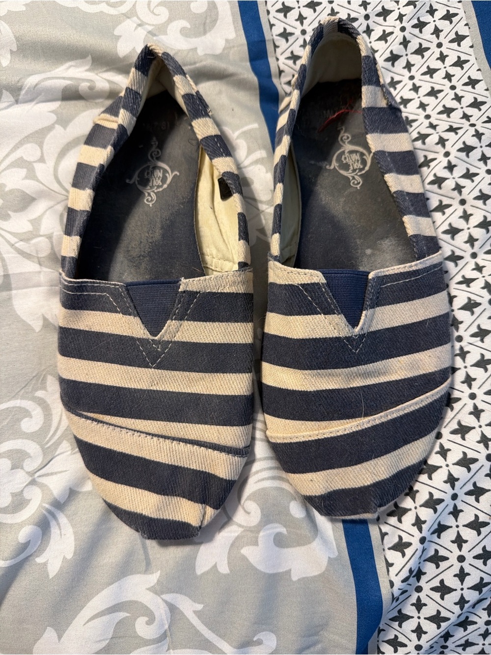 Navy and Cream Striped Slip-On Shoes